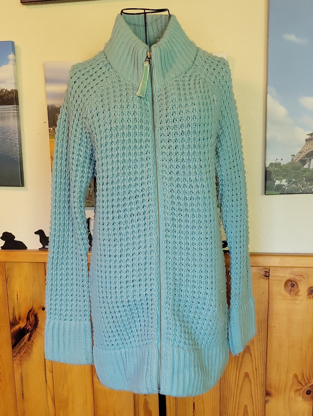 Old Navy Turquoise Blue Chunky Zip-Up Cardigan Sweater
